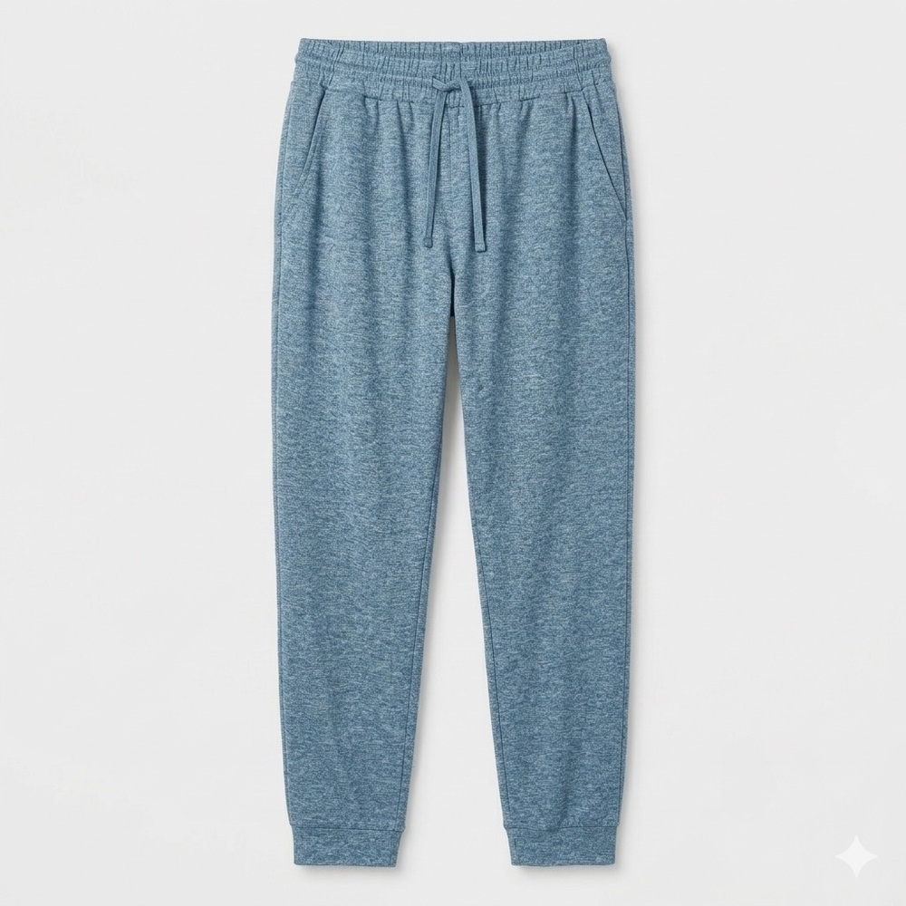Blue Heathered Joggers Lounge Pants Performance Elastic Waist M